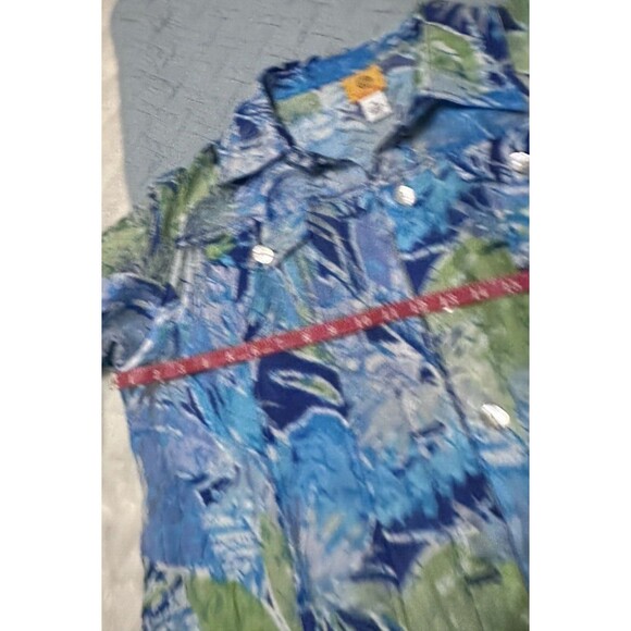 Ruby Rd. Size 18 XL Top Blouse Sheer Button Down Roll Tab Blues/Greens Sheer - Picture 4 of 9